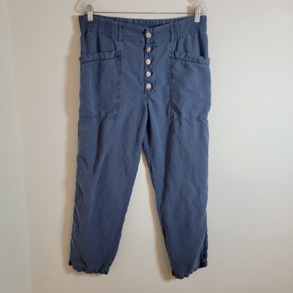 Sundance Linen Cotton Straight Leg Pant Blue Button Fly Utility Boho Women Sz 10